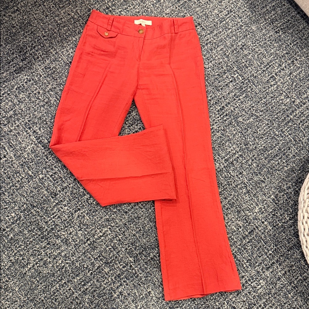 LOFT Vibrant Salmon Colored Wide Legged Flared Trousers